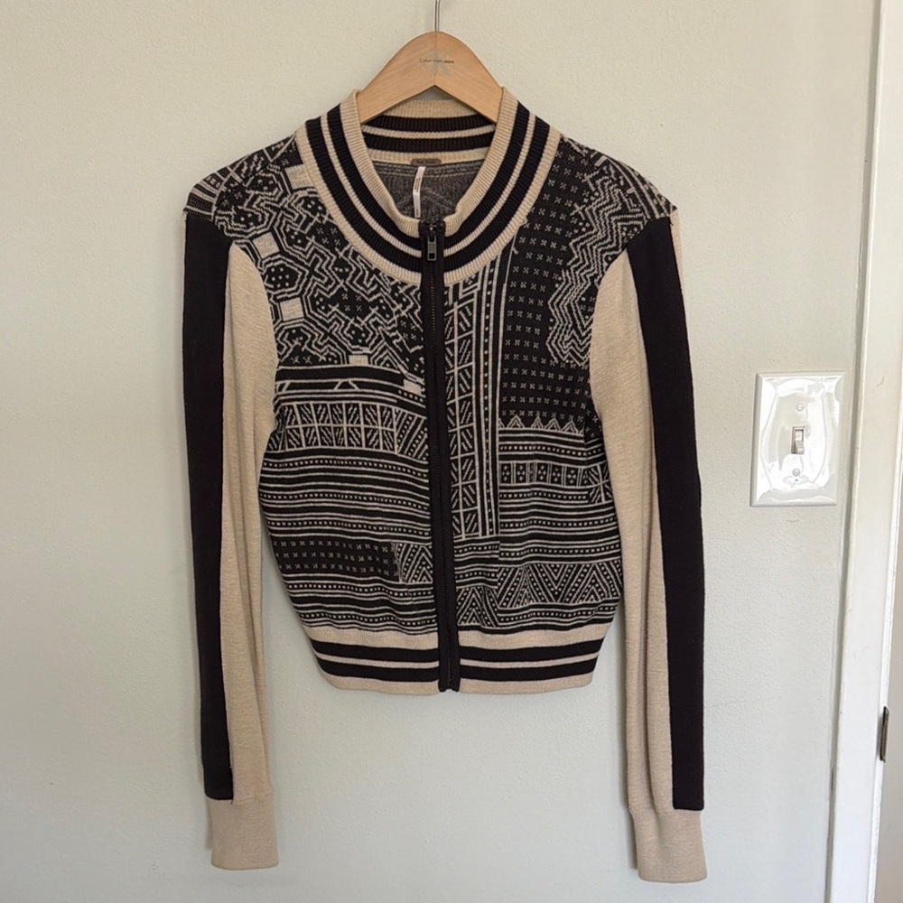 Free People Fairisle Zip Up Track Sweater